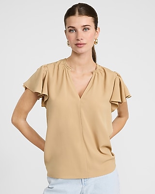 V-Neck Flutter Sleeve Top