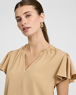 V-Neck Flutter Sleeve Top