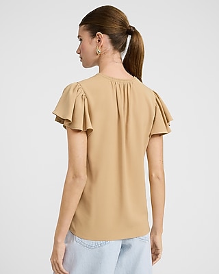 V-Neck Flutter Sleeve Top