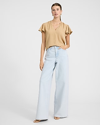 V-Neck Flutter Sleeve Top