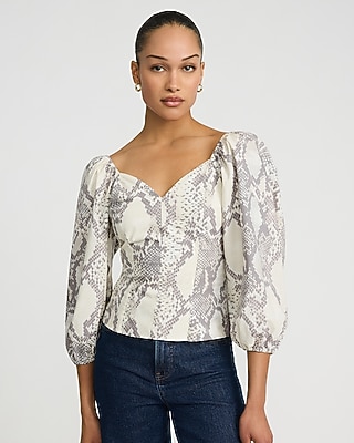 トップス Oriens Puff Sleeve Print Blouse Printed V-neck Long Puff Sleeve Top | Express