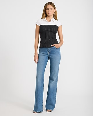 Layered Collared Short Sleeve Button Front Top
