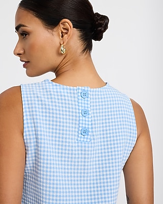 Gingham Crew Neck Button Back Tank