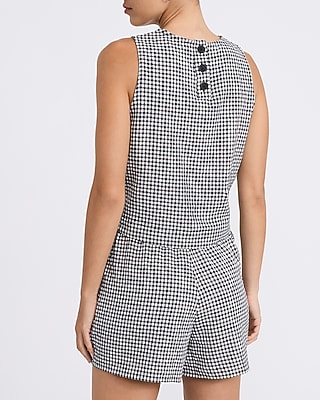 Gingham Crew Neck Button Back Tank