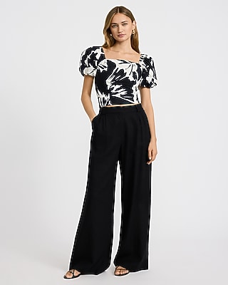 Cotton Poplin Printed Square Neck Puff Sleeve Smocked Back Top