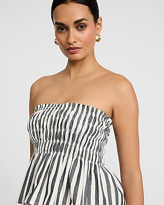 Striped Smocked Peplum Tube Top