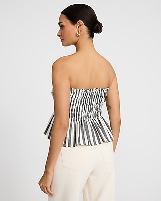 Striped Smocked Peplum Tube Top