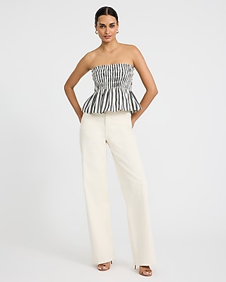 Striped Smocked Peplum Tube Top