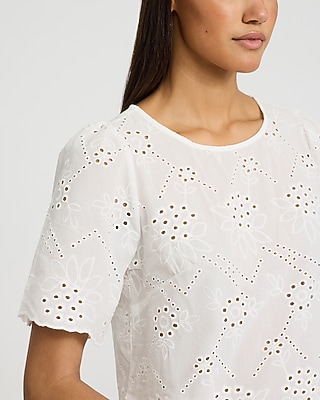 Cotton Eyelet Crew Neck Short Sleeve Top