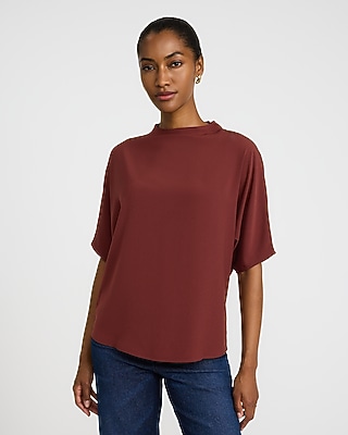 Relaxed Short Sleeve Mock Neck Top | Express