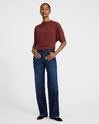 Relaxed Short Sleeve Mock Neck Top | Express