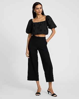 Poplin Eyelet Puff Sleeve Cropped Bubble Top