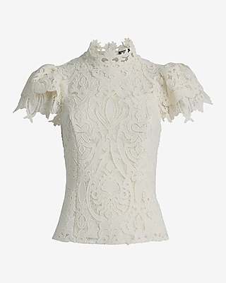 Lace Mock Neck Short Sleeve Top