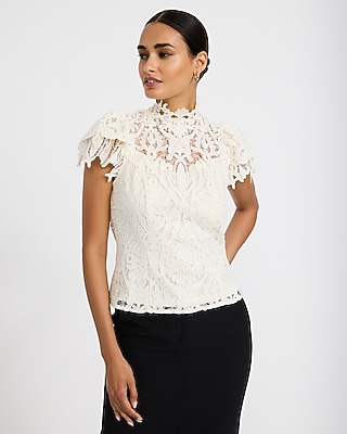 Lace Mock Neck Short Sleeve Top