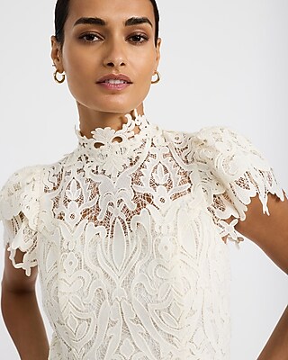 Lace Mock Neck Short Sleeve Top