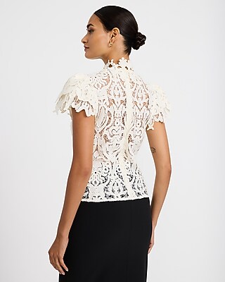Lace Mock Neck Short Sleeve Top