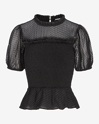 Polka Dot Smocked Peplum Top