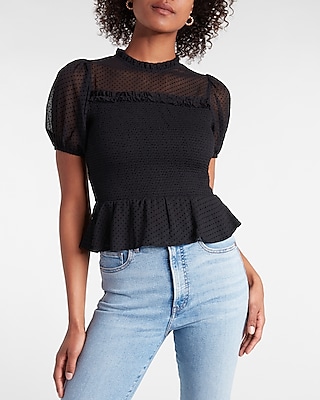 Polka Dot Smocked Peplum Top