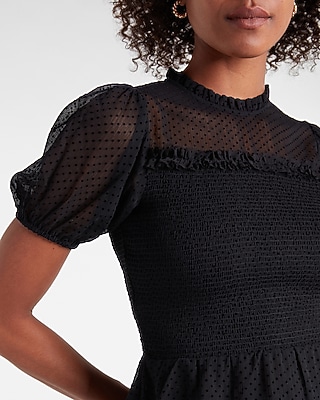 Polka Dot Smocked Peplum Top