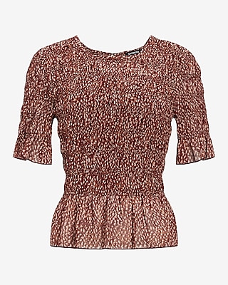 Printed All-Over Smocked Ruffle Hem Top