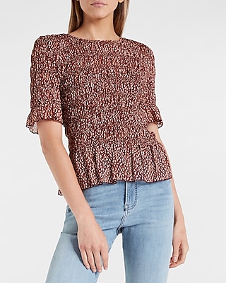 Printed All-Over Smocked Ruffle Hem Top