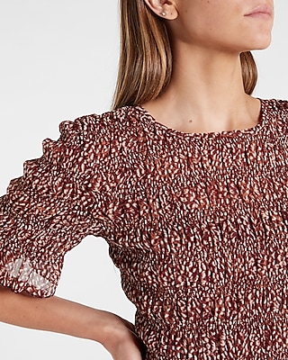 Printed All-Over Smocked Ruffle Hem Top