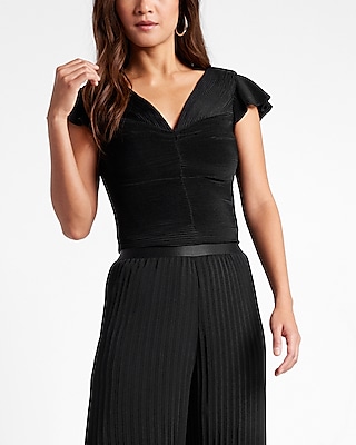 PLEATED SET SS PLEATED FLUTTER SLV CROP BLS 9708384:PITCH BLACK:XXS