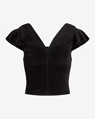 PLEATED SET SS PLEATED FLUTTER SLV CROP BLS 9708384:PITCH BLACK:XXS