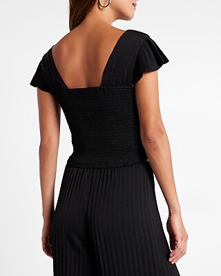 PLEATED SET SS PLEATED FLUTTER SLV CROP BLS 9708384:PITCH BLACK:XXS