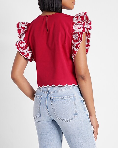 Embroidered Ruffle Top
