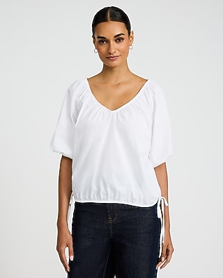 V-neck Short Sleeve Bubble Top | Express
