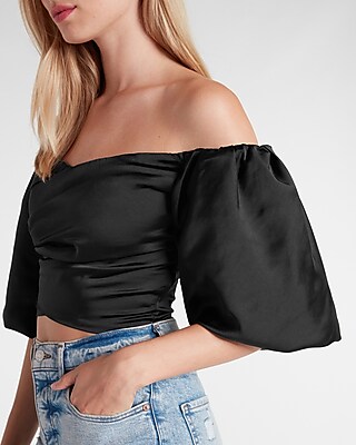 Satin Wrapped Off The Shoulder Crop Top
