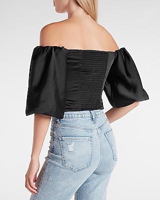 Satin Wrapped Off The Shoulder Crop Top