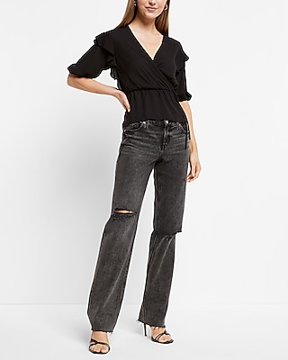 Faux Wrap Puff Sleeve Peplum Top