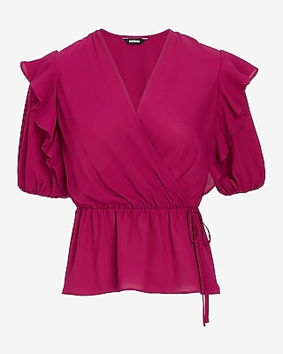 Faux Wrap Puff Sleeve Peplum Top