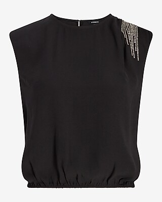 Embellished Strong Shoulder Top | Express
