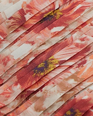 SS AO RUCHED V BAR SQR NECK BLS SATIN POPPIES 9708681:PRINT-PINK:XXS