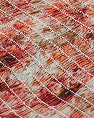 SS AO RUCHED V BAR SQR NECK BLS SATIN POPPIES 9708681:PRINT-PINK:XXS