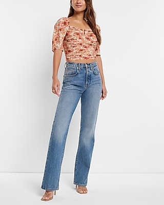 SS AO RUCHED V BAR SQR NECK BLS SATIN POPPIES 9708681:PRINT-PINK:XXS