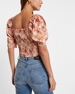 SS AO RUCHED V BAR SQR NECK BLS SATIN POPPIES 9708681:PRINT-PINK:XXS