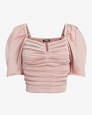 Satin Ruched V-Bar Cropped Top