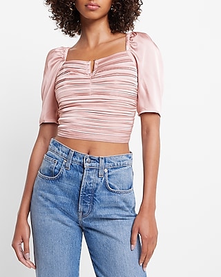 Satin Ruched V-Bar Cropped Top