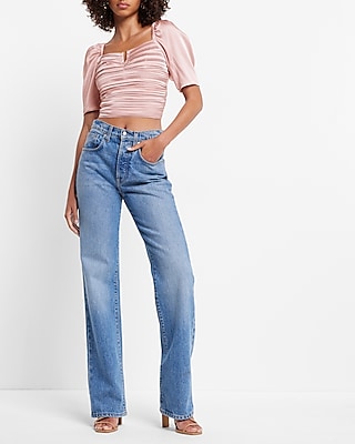 Satin Ruched V-Bar Cropped Top