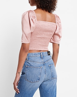 Satin Ruched V-Bar Cropped Top