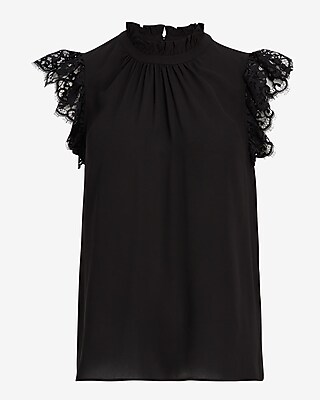 Ruffle Mock Neck Lace Sleeve Gramercy Tee