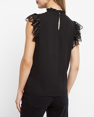 Ruffle Mock Neck Lace Sleeve Gramercy Tee