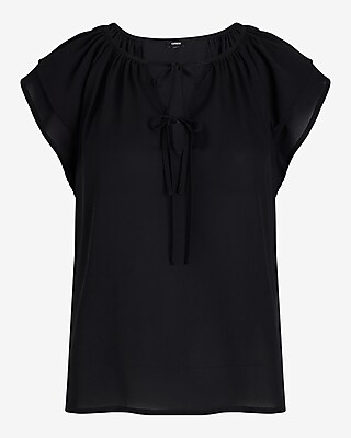 Double Tie Neck Flutter Sleeve Top