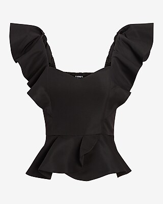 Sweetheart Neckline Flutter Sleeve Peplum Ruffle Top