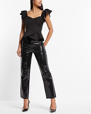 Sweetheart Neckline Flutter Sleeve Peplum Ruffle Top