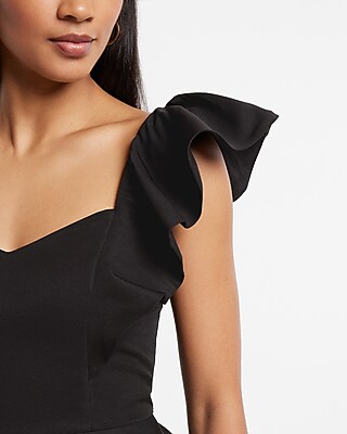 Sweetheart Neckline Flutter Sleeve Peplum Ruffle Top